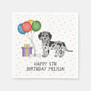 Blue Merle Mini Goldendoodle Cartoon Dog Birthday Napkins