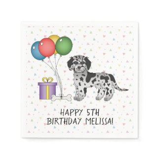 Blue Merle Mini Goldendoodle Cartoon Dog Birthday Napkins