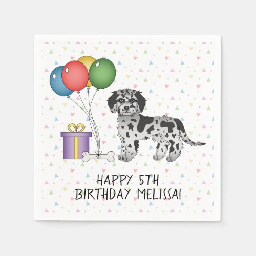 Blue Merle Mini Goldendoodle Cartoon Dog Birthday Napkins