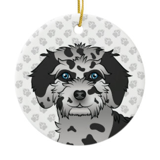 Blue Merle Mini Goldendoodle Cartoon Dog Head Ceramic Ornament