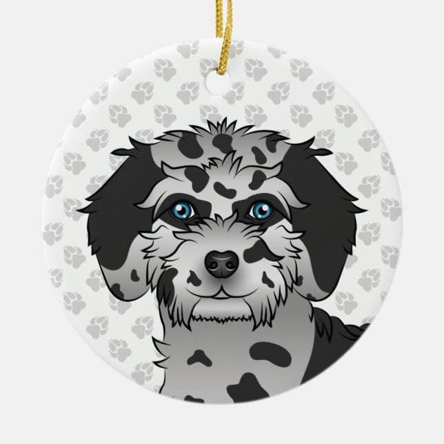 Blue Merle Mini Goldendoodle Cartoon Dog Head Ceramic Ornament (Front)