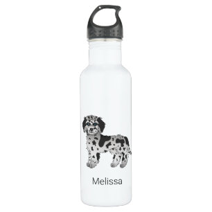 Blue Merle Mini Goldendoodle Cartoon Dog & Name Stainless Steel Water Bottle