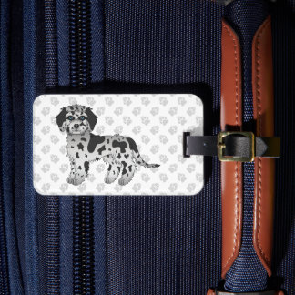 Blue Merle Mini Goldendoodle Cartoon Dog &amp; Text Luggage Tag