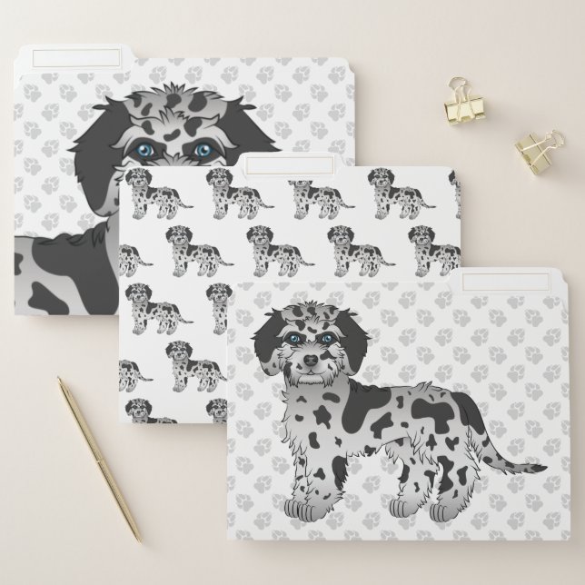 Blue Merle Mini Goldendoodle Cute Cartoon Dog File Folder (Set)