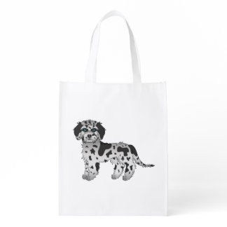 Blue Merle Mini Goldendoodle Cute Cartoon Dog Grocery Bag