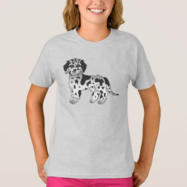 Blue Merle Mini Goldendoodle Cute Cartoon Dog T-Shirt (Front)