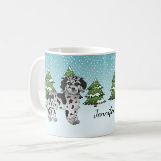 Blue Merle Mini Goldendoodle Dog - Winter Forest Coffee Mug