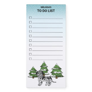 Blue Merle Mini Goldendoodle Winter Forest List Magnetic Notepad