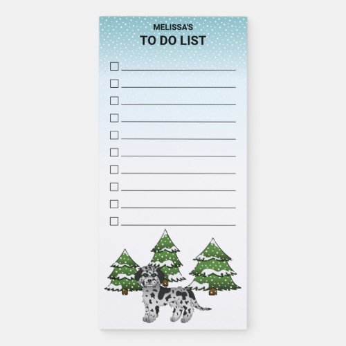 Blue Merle Mini Goldendoodle Winter Forest List Magnetic Notepad