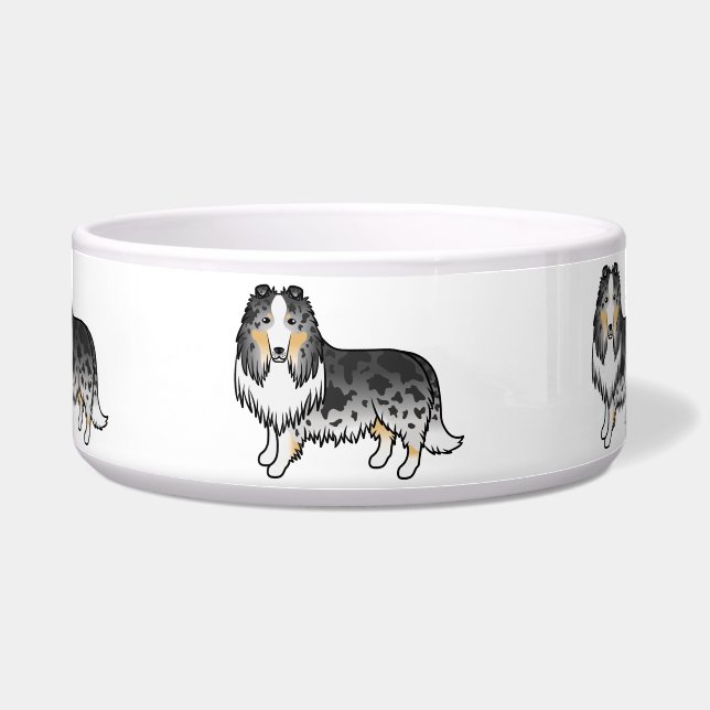 Blue Merle Rough Collie Cute Cartoon Dog Bowl (Front)