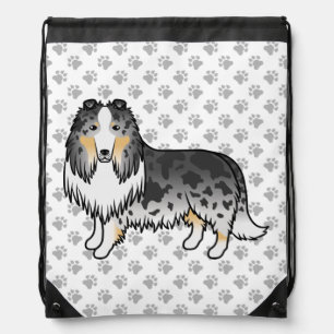 Blue Merle Rough Collie Cute Cartoon Dog Drawstring Bag