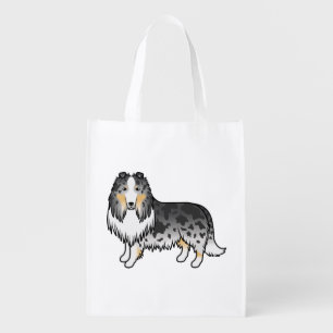 Blue Merle Rough Collie Cute Cartoon Dog Grocery Bag