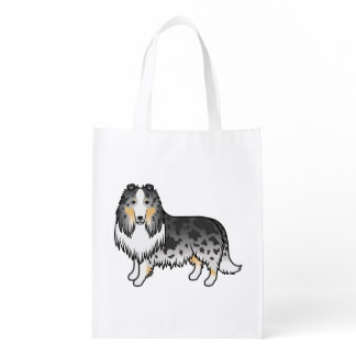 Blue Merle Rough Collie Cute Cartoon Dog Grocery Bag