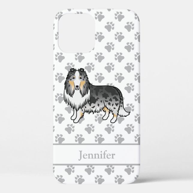 Blue Merle Rough Collie Cute Cartoon Dog & Name Case-Mate iPhone Case (Back)
