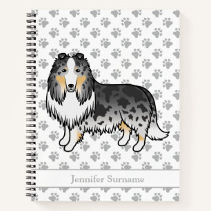 Blue Merle Rough Collie Cute Cartoon Dog & Name Notebook