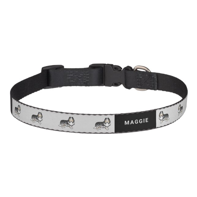 Blue Merle Rough Collie Cute Cartoon Dog & Name Pet Collar (Front)