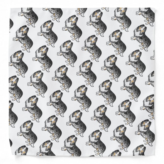 Blue Merle Rough Collie Cute Cartoon Dog Pattern Bandana (Front)