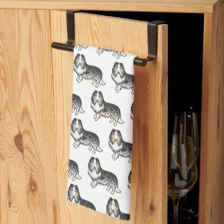 Blue Merle Rough Collie Cute Cartoon Dog Pattern Kitchen Towel