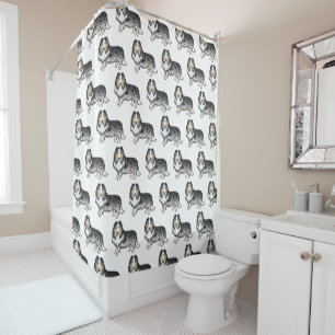 Blue Merle Rough Collie Cute Cartoon Dog Pattern Shower Curtain