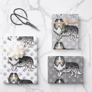 Blue Merle Rough Collie Cute Cartoon Dog Pattern Wrapping Paper Sheets