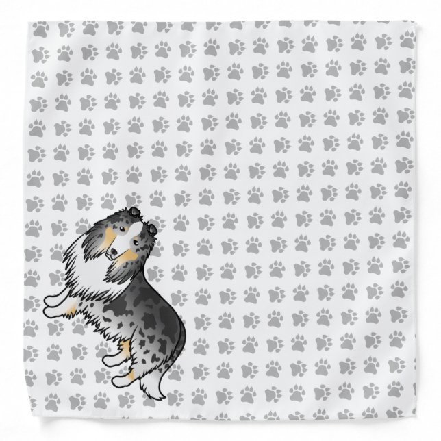 Blue Merle Rough Collie Cute Cartoon Dog & Paws Bandana (Front)