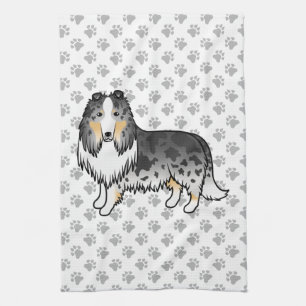 Blue Merle Rough Collie Cute Cartoon Dog & Paws Kitchen Towel