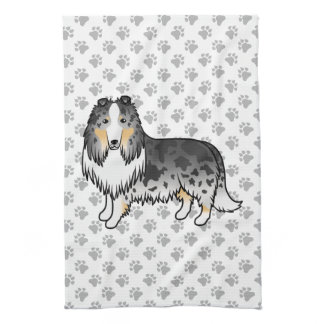 Blue Merle Rough Collie Cute Cartoon Dog &amp; Paws Kitchen Towel