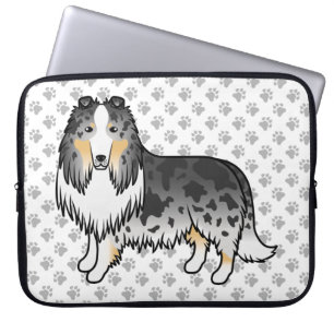 Blue Merle Rough Collie Cute Cartoon Dog & Paws Laptop Sleeve