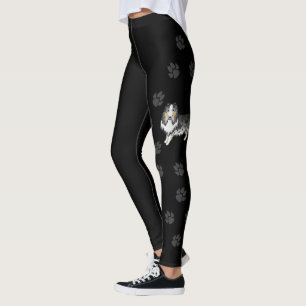 Blue Merle Rough Collie Cute Cartoon Dog & Paws Leggings