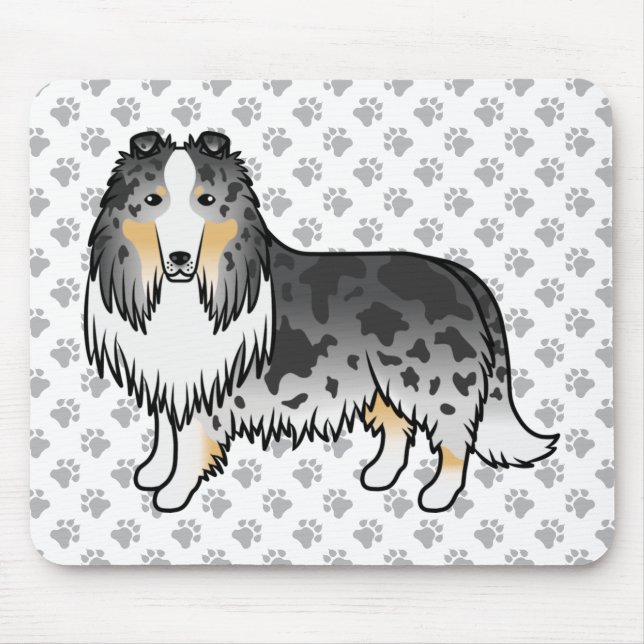 Blue Merle Rough Collie Cute Cartoon Dog & Paws Mouse Pad (Front)