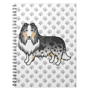 Blue Merle Rough Collie Cute Cartoon Dog & Paws Notebook