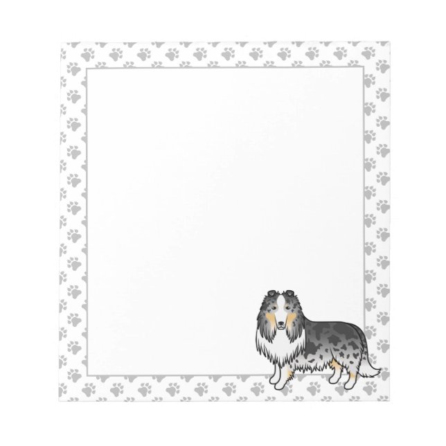 Blue Merle Rough Collie Cute Cartoon Dog & Paws Notepad (Front)