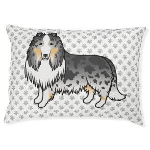 Blue Merle Rough Collie Cute Cartoon Dog & Paws Pet Bed
