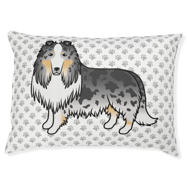 Blue Merle Rough Collie Cute Cartoon Dog & Paws Pet Bed (Front)