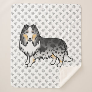 Blue Merle Rough Collie Cute Cartoon Dog & Paws Sherpa Blanket