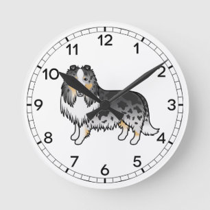 Blue Merle Rough Collie Cute Cartoon Dog Round Clock