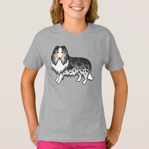 Blue Merle Rough Collie Cute Cartoon Dog T_Shirt