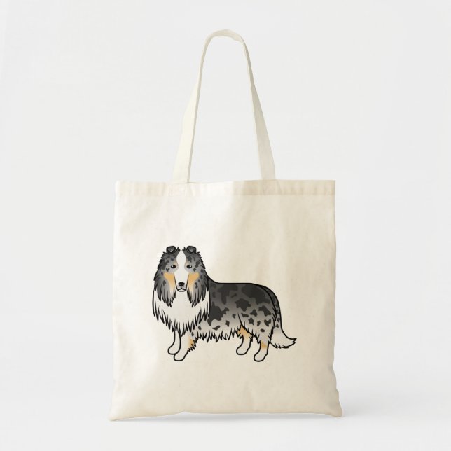 Blue Merle Rough Collie Cute Cartoon Dog Tote Bag (Front)