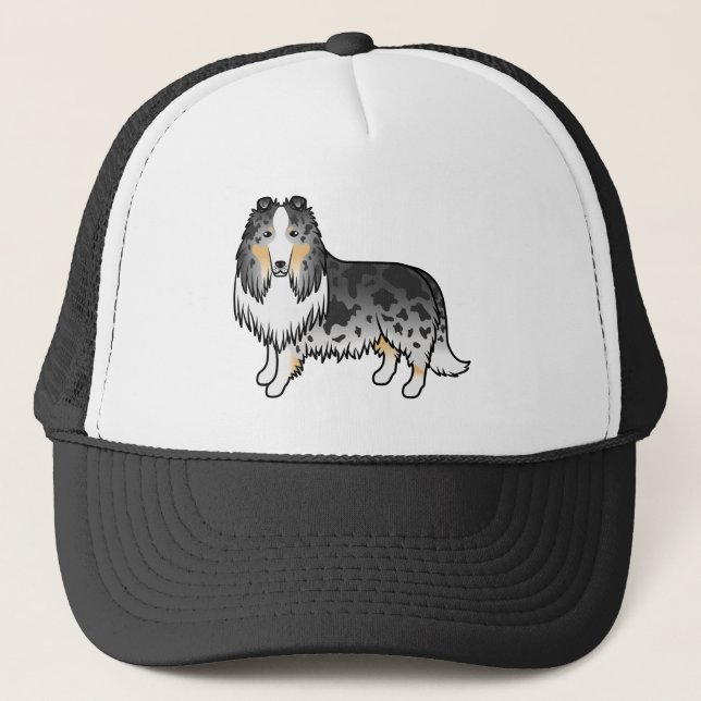 Blue Merle Rough Collie Cute Cartoon Dog Trucker Hat (Front)