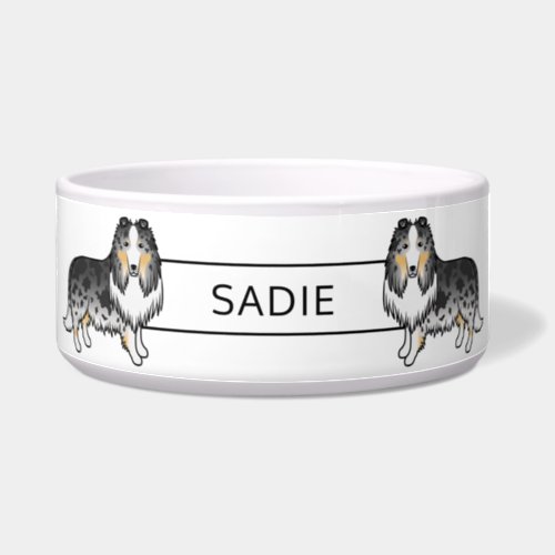 Blue Merle Rough Collie Cute Cartoon Dogs  Name Bowl