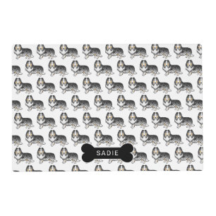 Blue Merle Rough Collie Cute Dog Pattern & Name Placemat