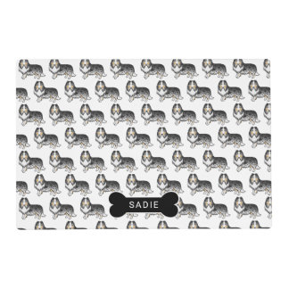Blue Merle Rough Collie Cute Dog Pattern &amp; Name Placemat