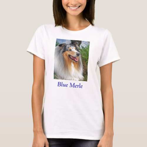 Blue merle Rough Collie dog  ladies womens t_shirt
