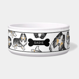 Blue Merle Rough Collie Dogs Pattern & Name Bowl