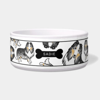 Blue Merle Rough Collie Dogs Pattern &amp; Name Bowl