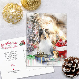 Blue Merle Rough Collie & Kitty, Magic Christmas - Postcard