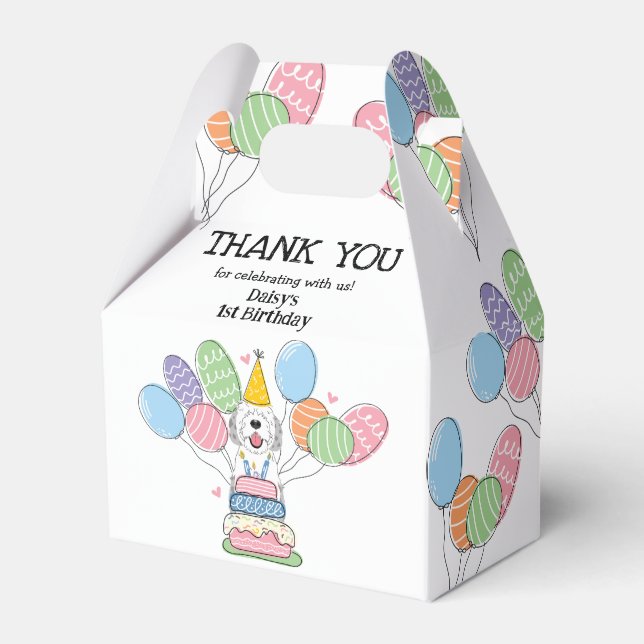 Blue Merle Sheepadoodle Birthday Thank You Favor Boxes (Front Side)