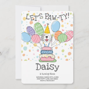 Blue & Merle Sheepadoodle Dog Birthday Party Invitation