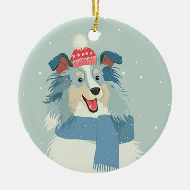 Blue Merle Sheltie Ceramic Ornament (Front)