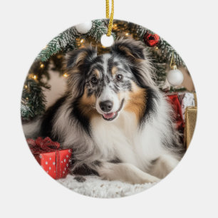 Blue Merle Sheltie Christmas Ceramic Ornament